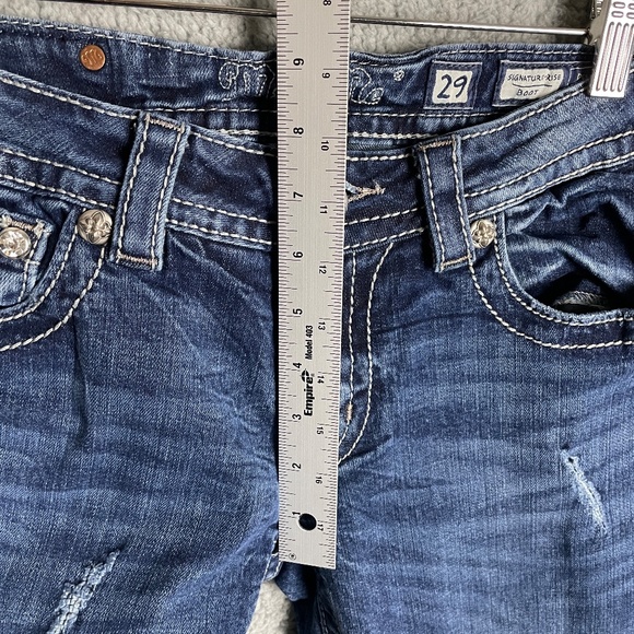 MISS ME Signature Rise Boot Cut Jeans Womens 29x33 Thick Stitch Distressed - Picture 7 of 16